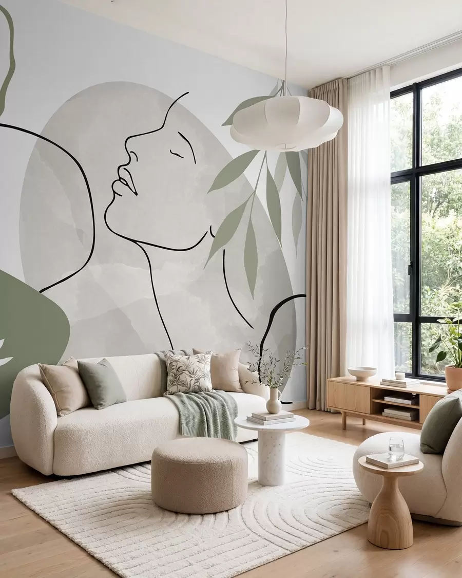 wall murals Abstraction with vegetation and a silhouette of a face w05776v1