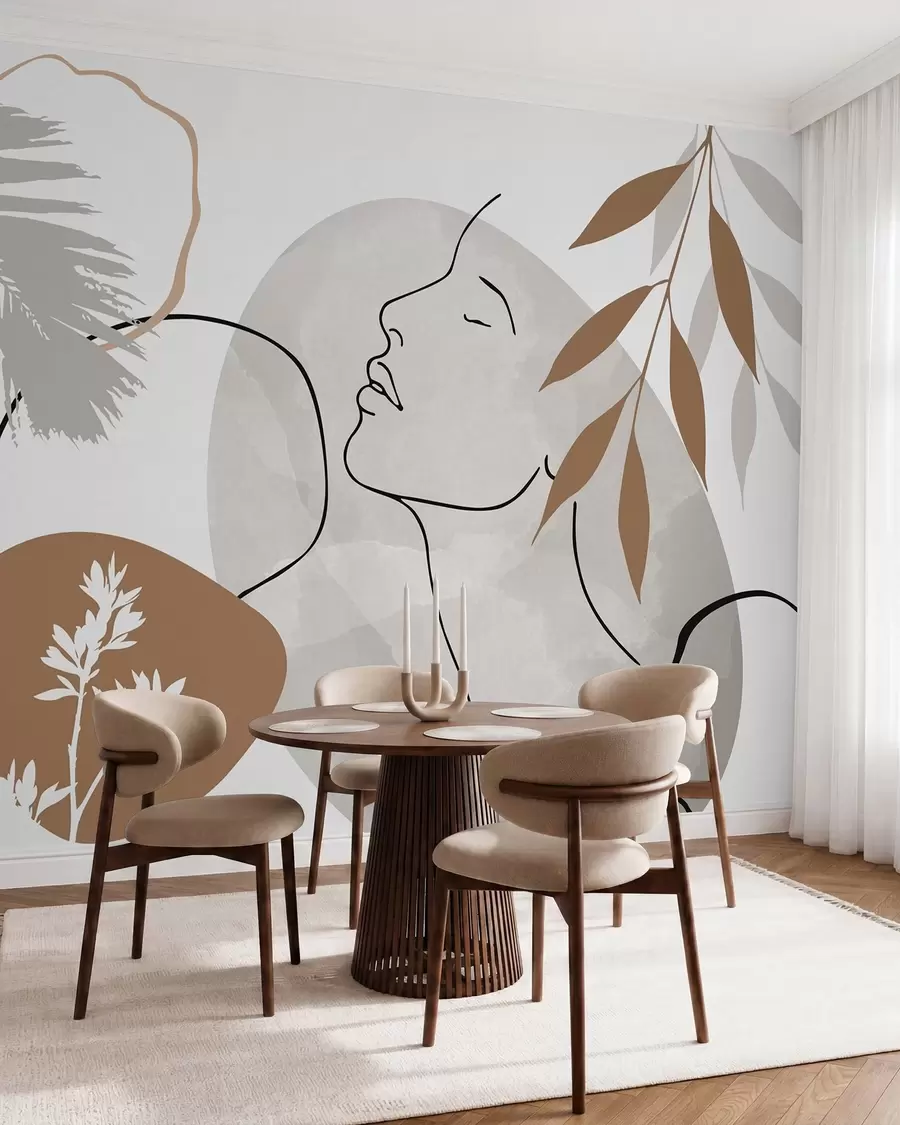 wall murals Abstraction with vegetation and a silhouette of a face w05776