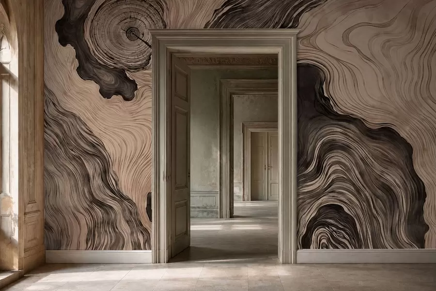 wall murals An abstract pattern with a linear woodgrain design w05729