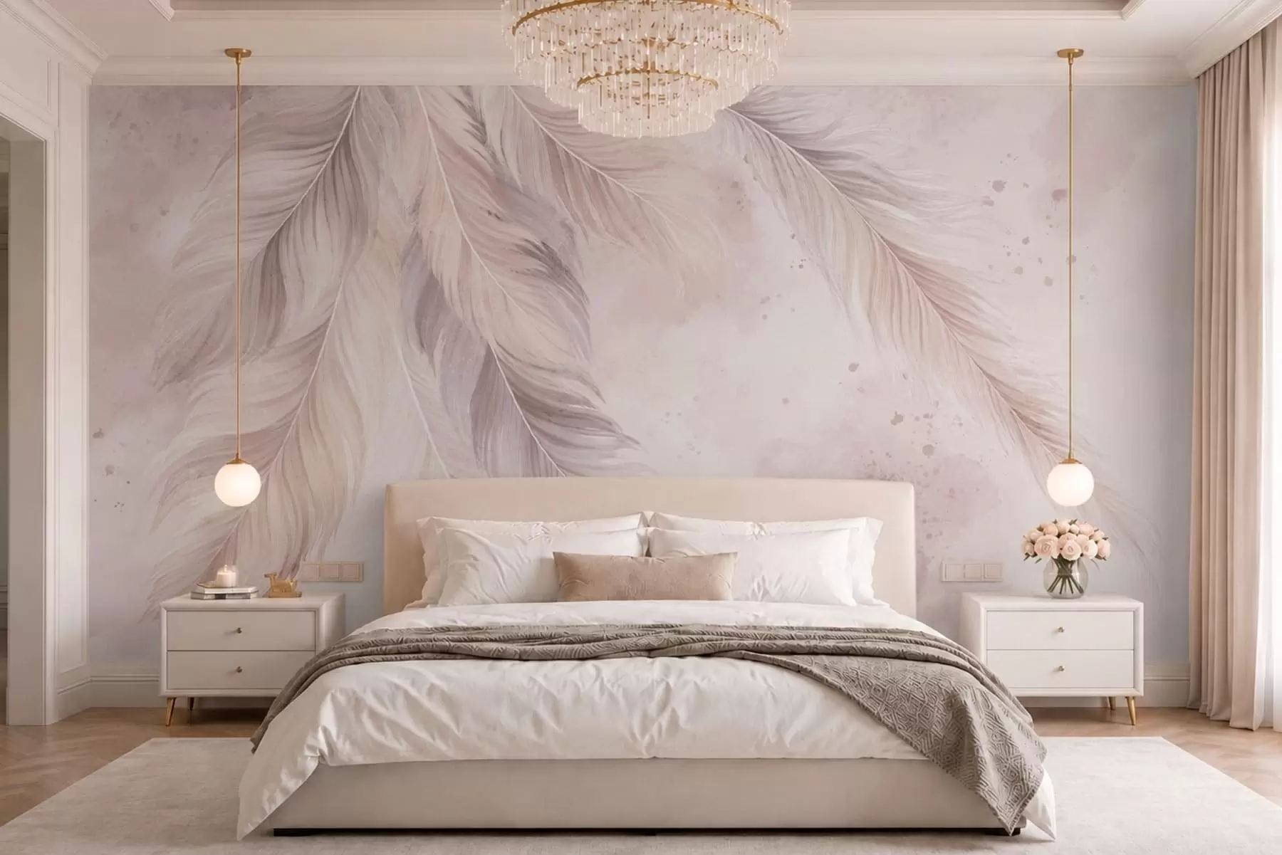wall murals Delicate feathers on a pastel watercolor background w05737