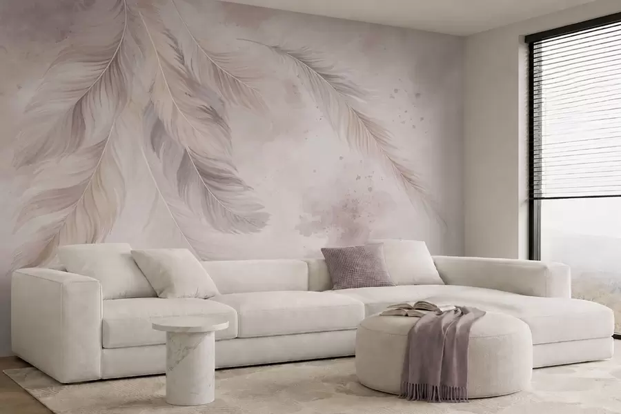 wall murals Delicate feathers on a pastel watercolor background w05737