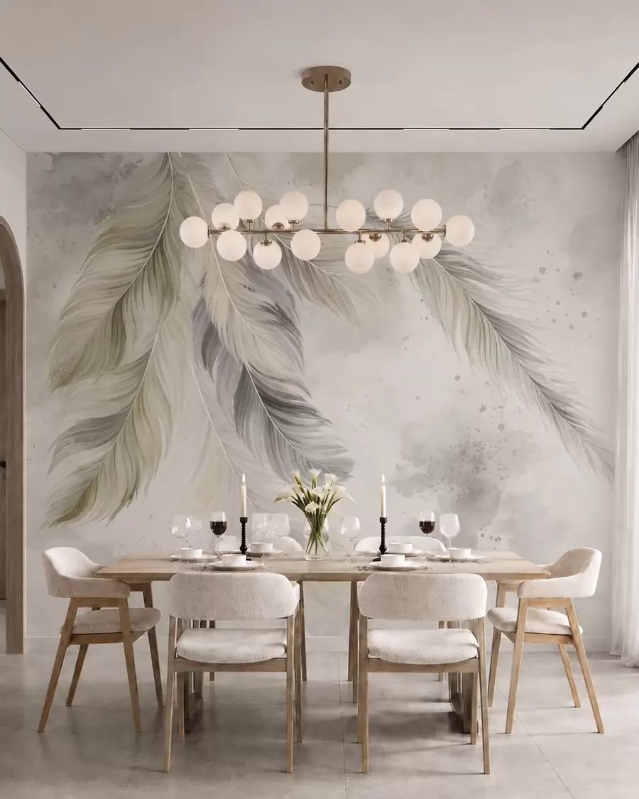 wall murals Light-colored feathers on a soft watercolor background w05737v1