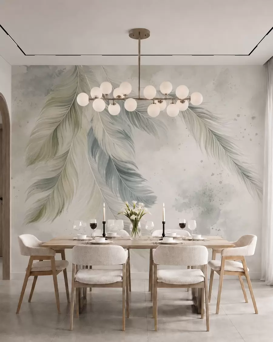 wall murals Feathers in Sage w05737v2