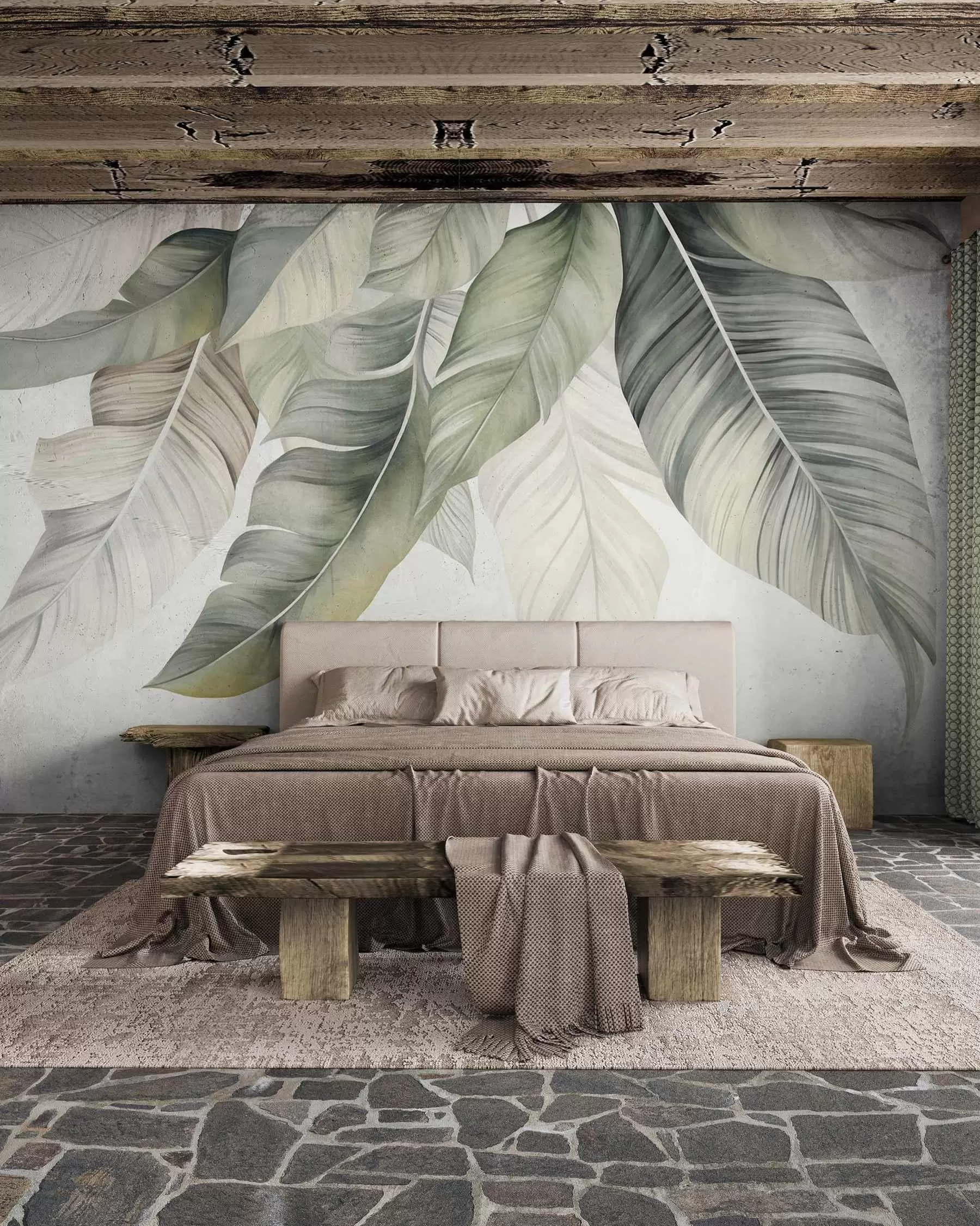 wall murals Veined Banana Leaves w09941