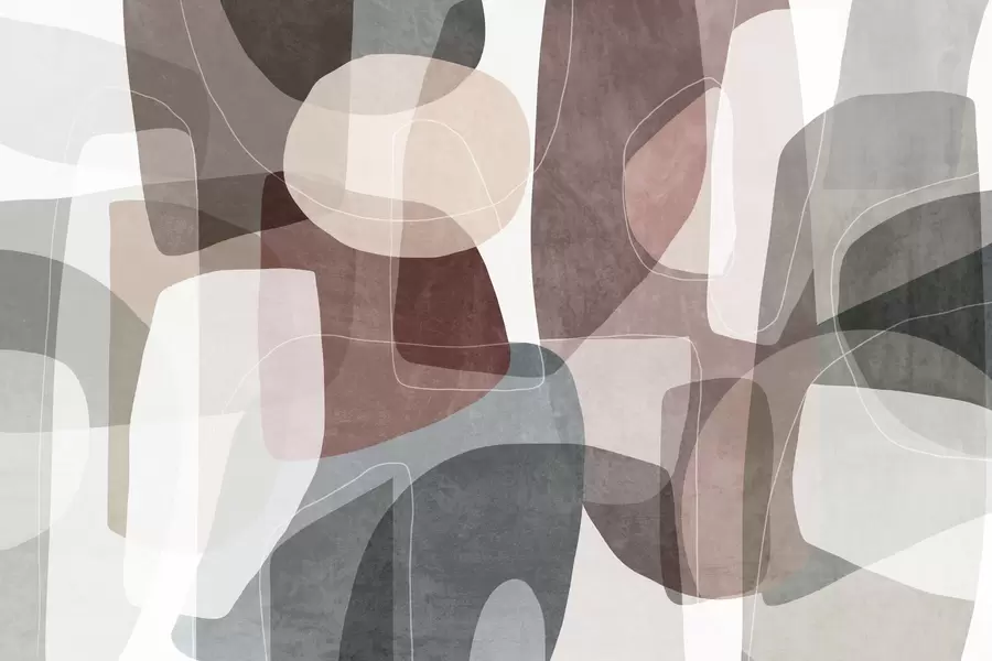 wall murals Abstract shapes in muted earth tones with thin white lines, overlapping textures w09942