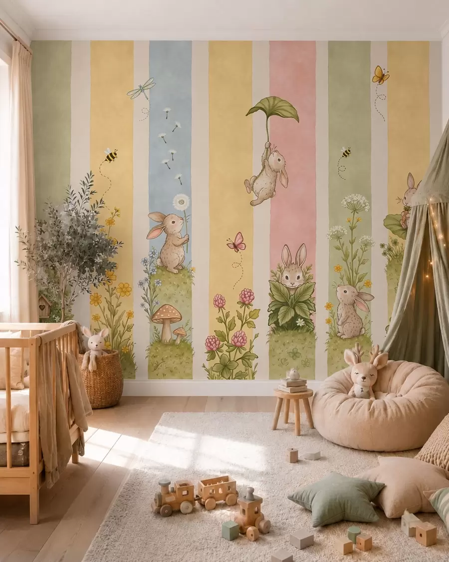 wall murals Meadow Friends in Stripes w05730