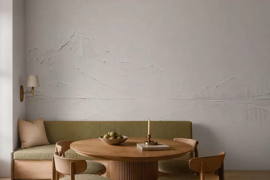 wall murals Embossed mountain landscape with calm water reflection w05739