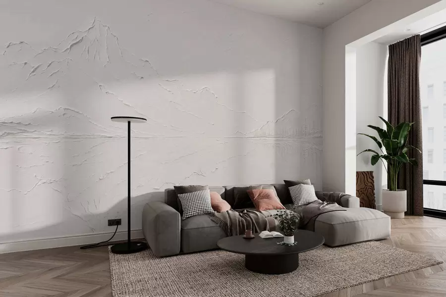 wall murals Embossed mountain landscape with calm water reflection w05739