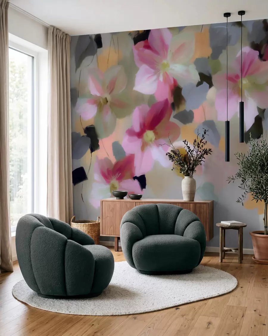 wall murals Bright and airy composition with hanging flowers in watercolor style w09931