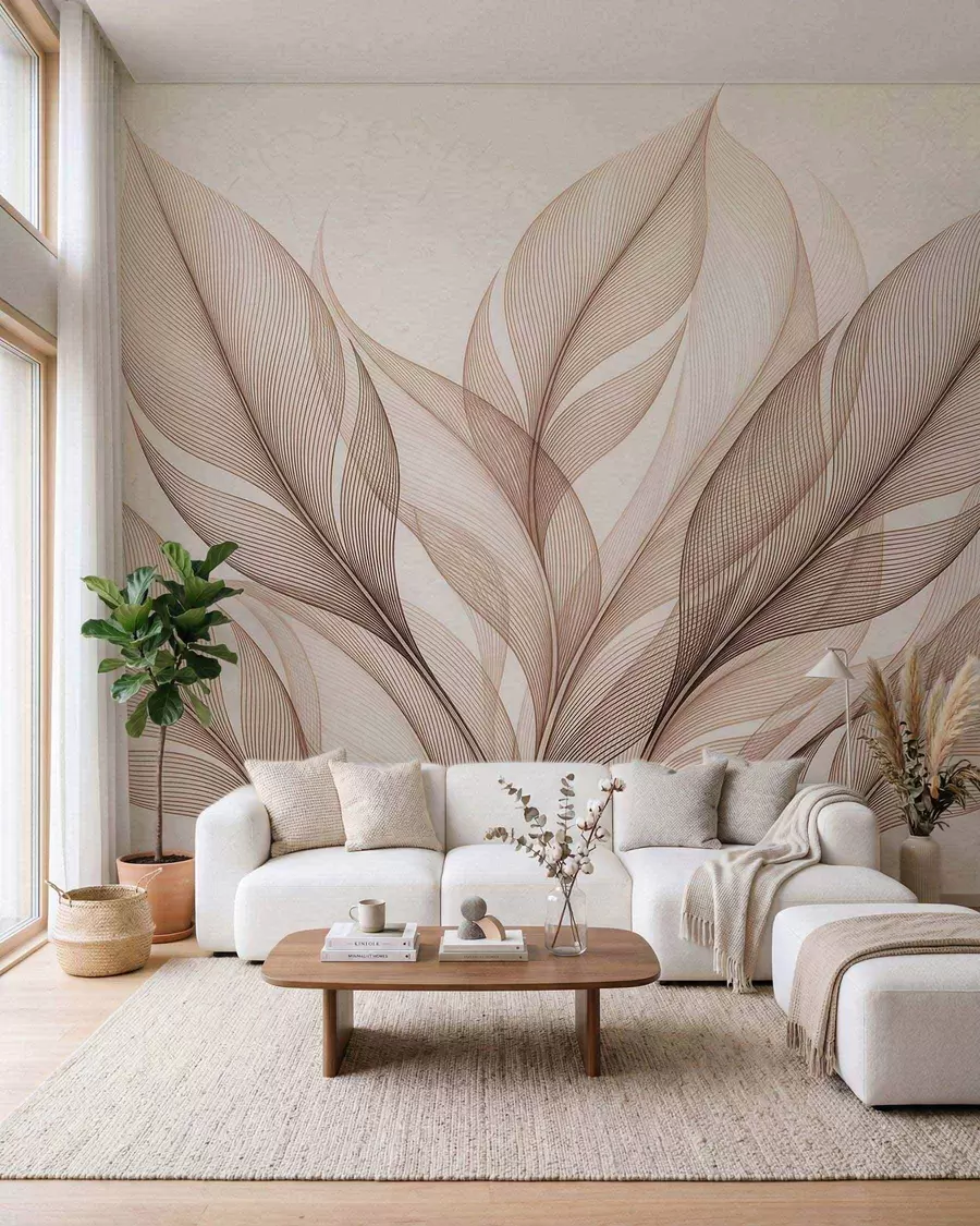 wall murals Elegant botanical composition with large stylized leaves w09944