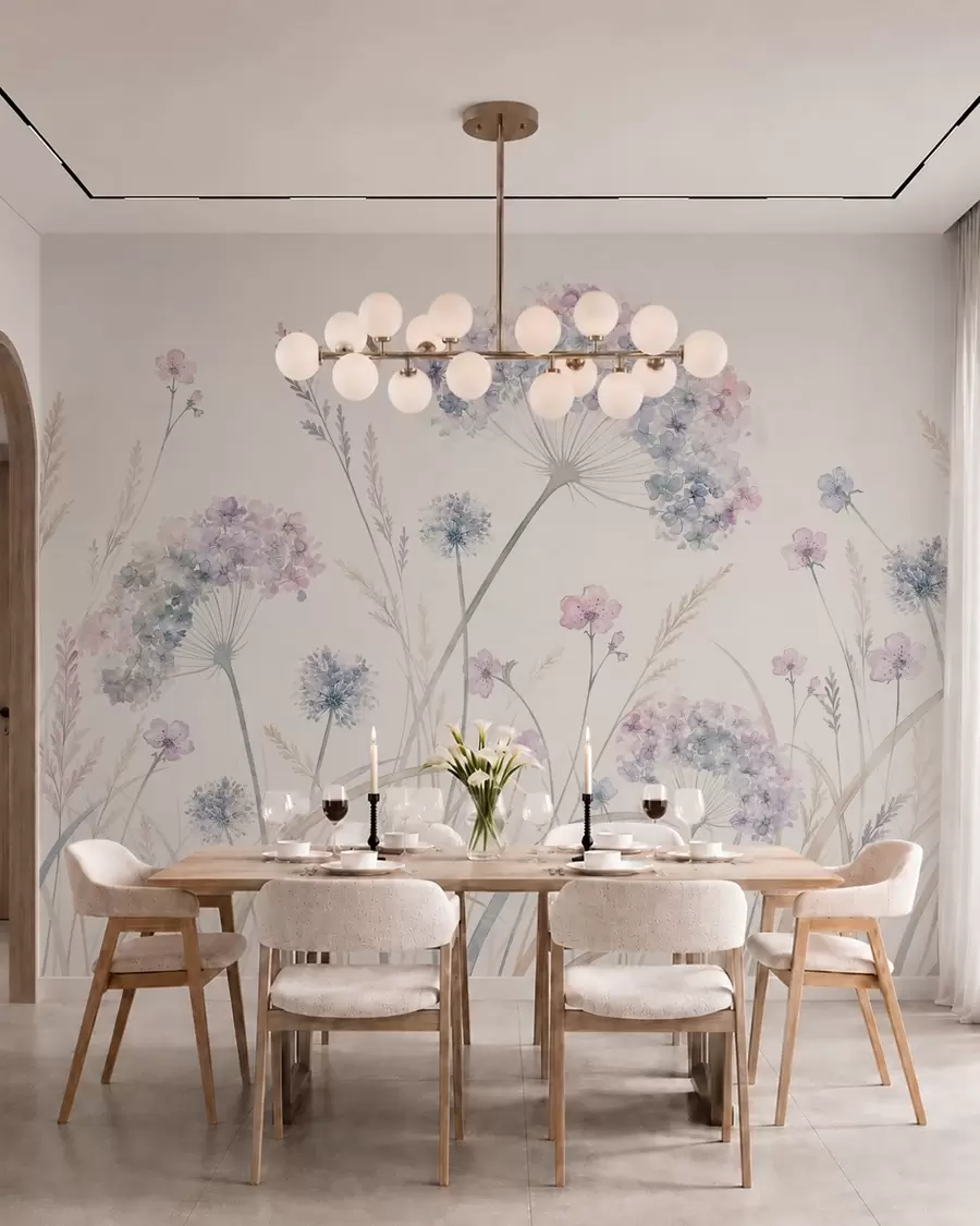 wall murals Meadow flowers in soft blue and lilac tones w05731
