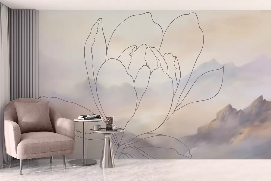 wall murals Mountain landscape with a flower silhouette w05788