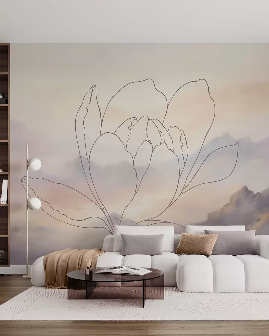 wall murals Mountain landscape with a flower silhouette w05788