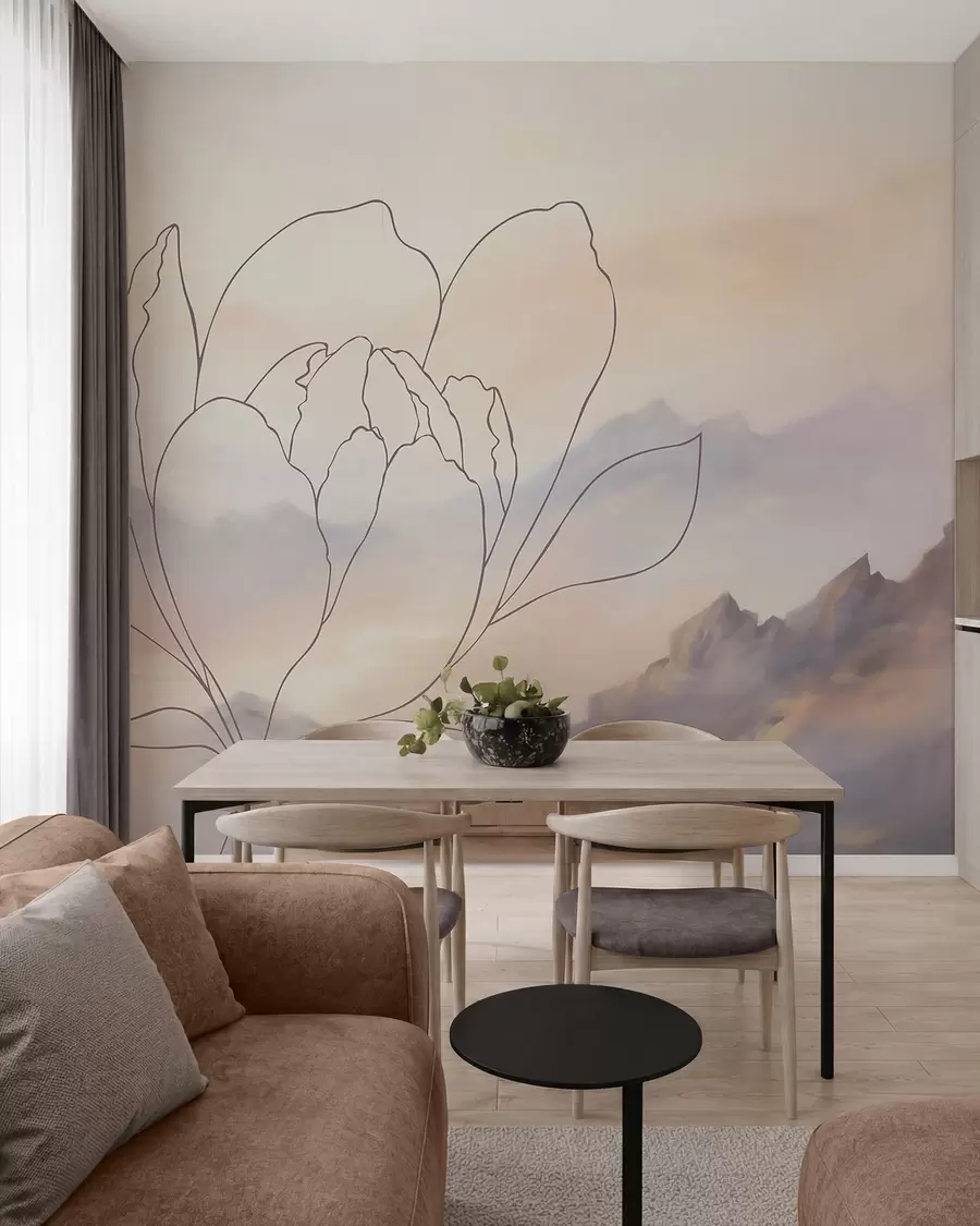 wall murals Mountain landscape with a flower silhouette w05788