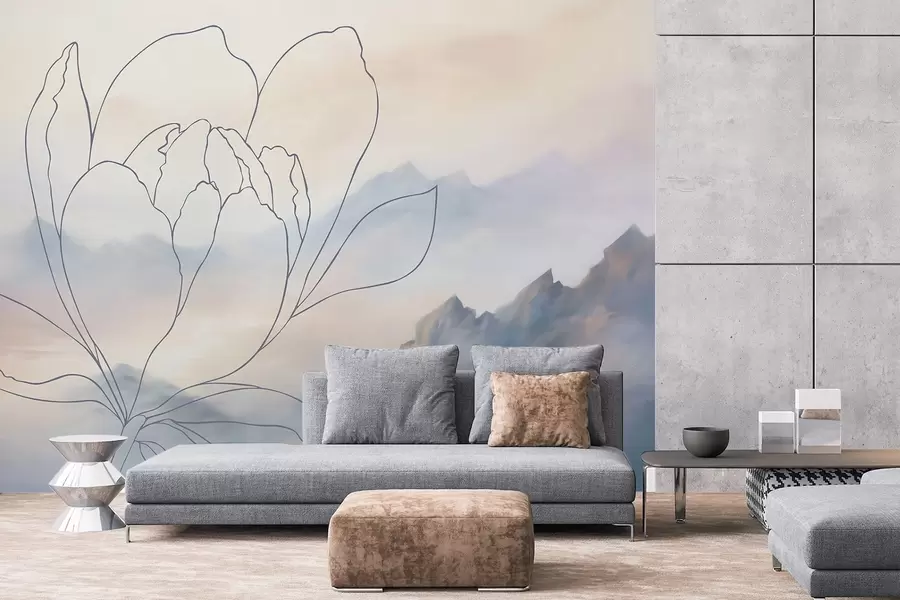wall murals Mountain landscape with a flower silhouette w05788v1