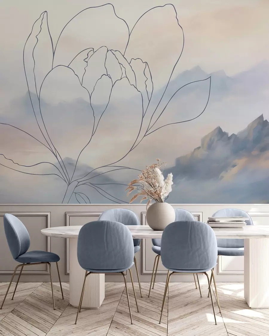 wall murals Mountain landscape with a flower silhouette w05788v1