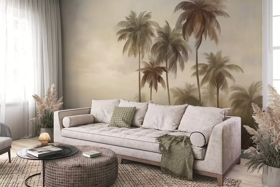 wall murals Palm trees, tropical landscape, textured art w09938
