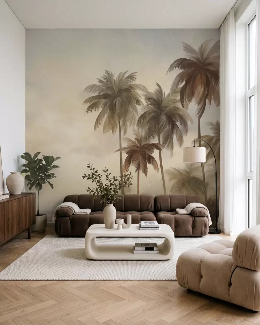 wall murals Palm trees, tropical landscape, textured art w09938