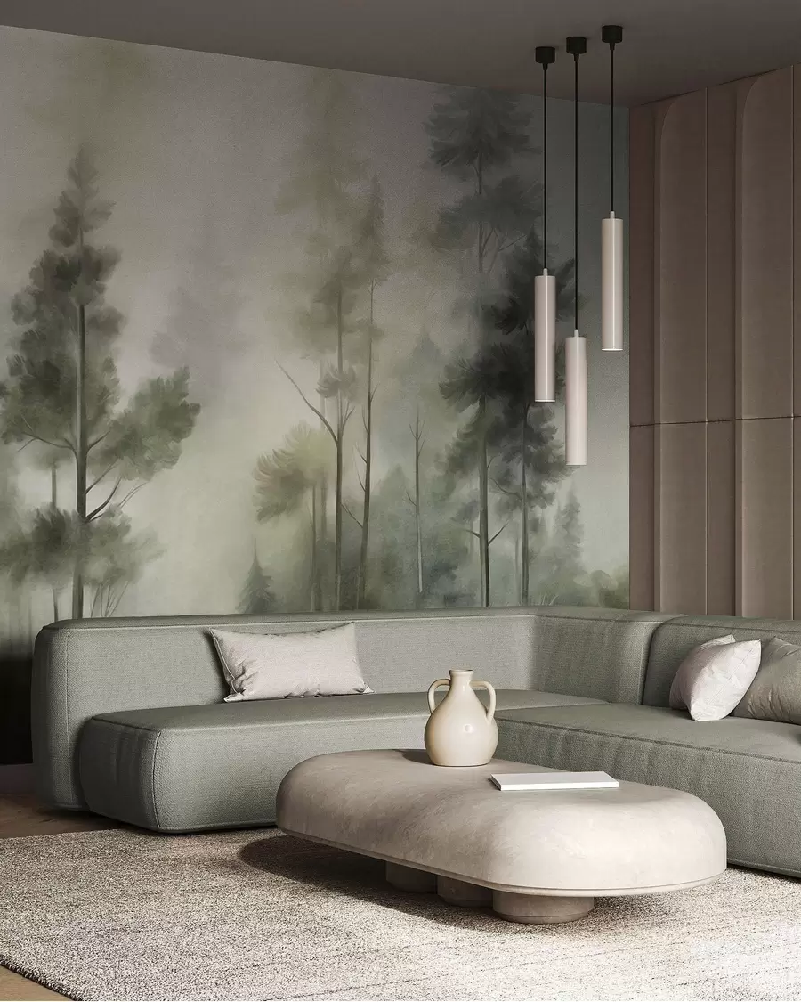 wall murals Pines in Golden Mist w09982v2
