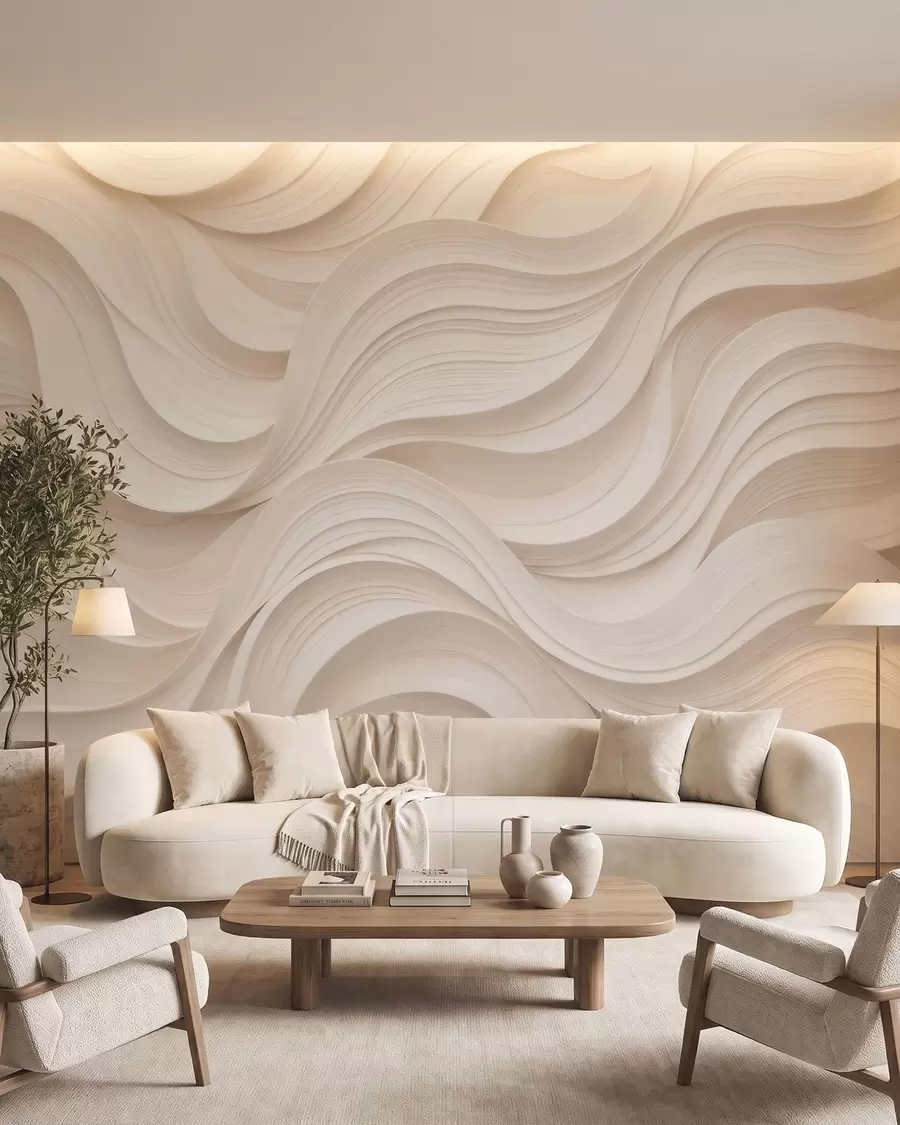 wall murals Abstract wavy beige waves in 3D style w09957