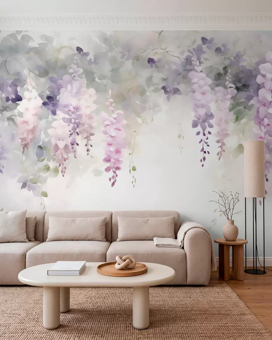 wall murals Drooping wisteria flowers w05795