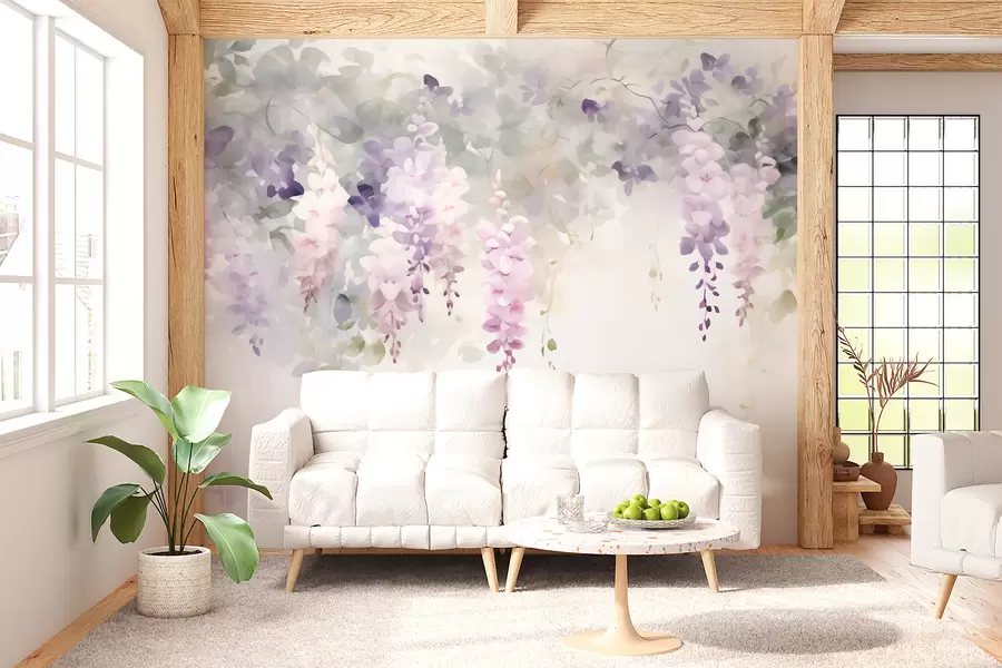 wall murals Drooping wisteria flowers w05795