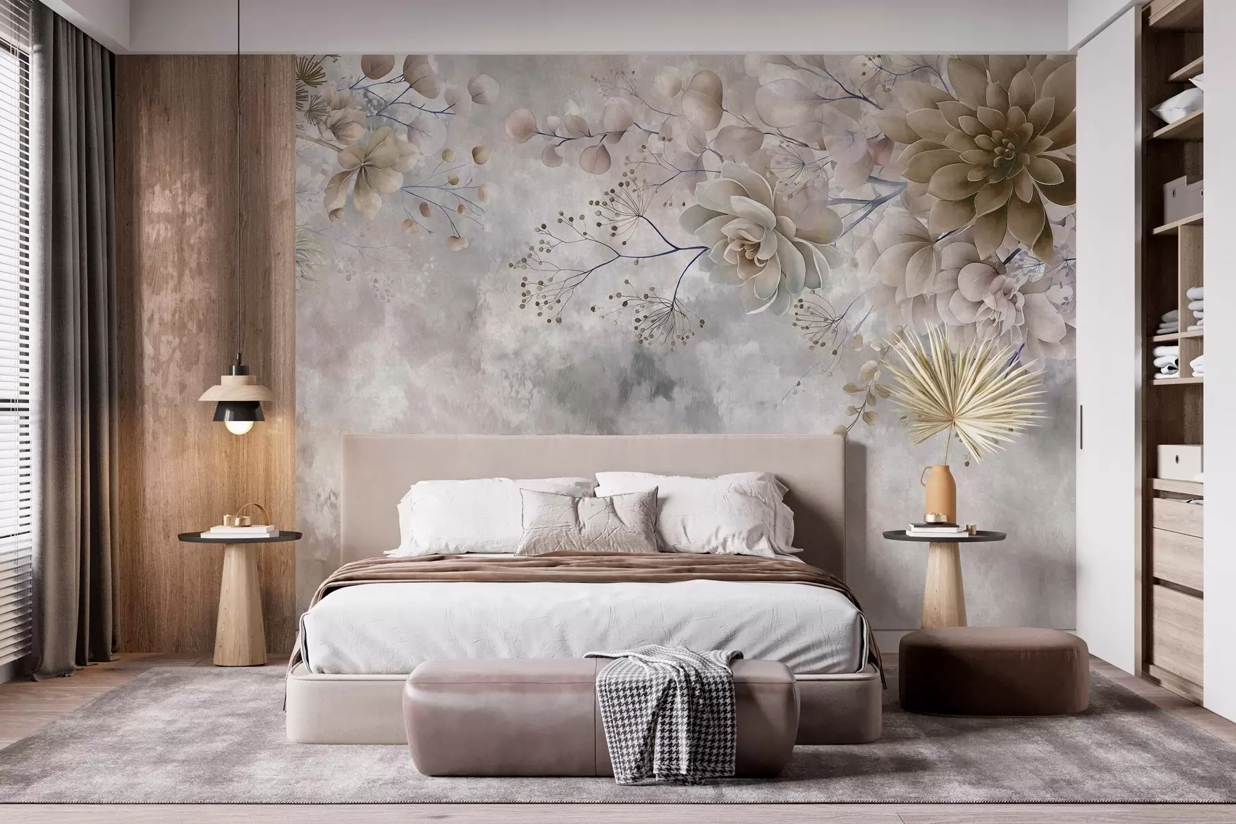 wall murals Fantasy flowers in a retro style in the image above, in shades of beige and brown w05753
