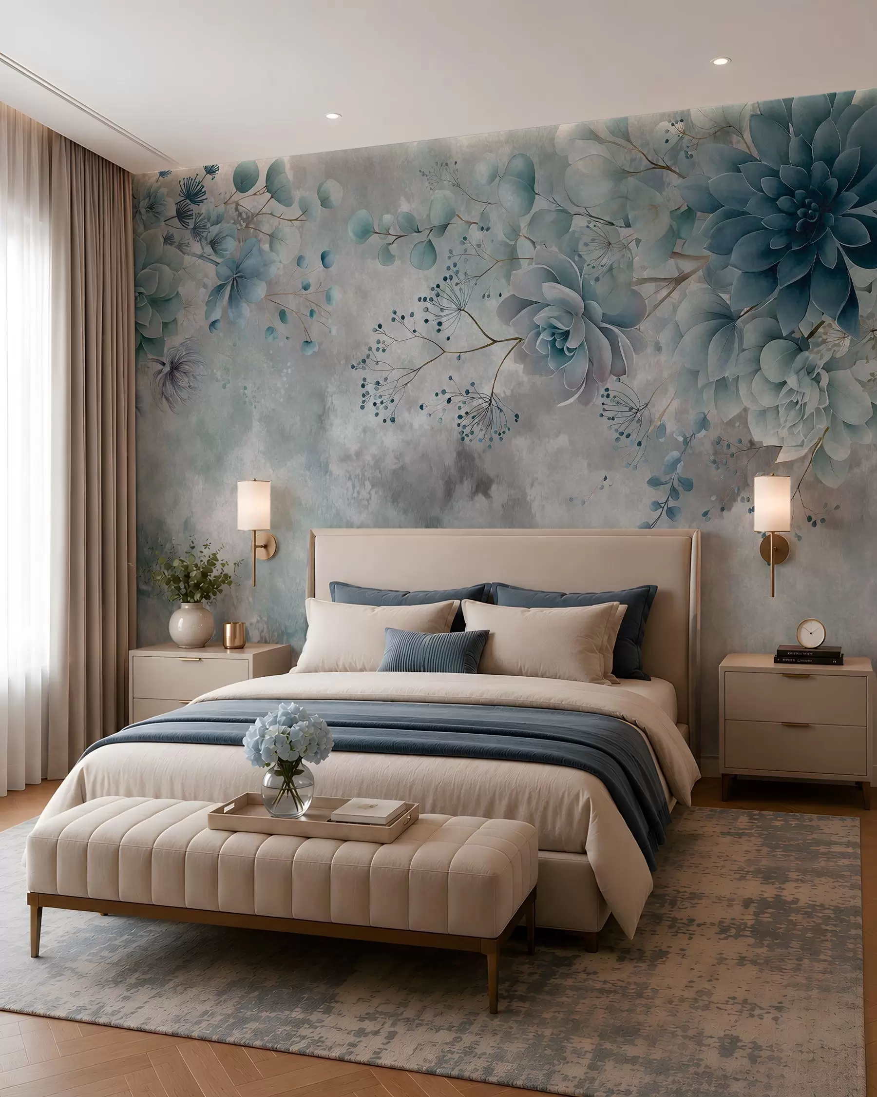 wall murals Fantasy flowers in a retro style in the image above, in shades of beige and brown w05753