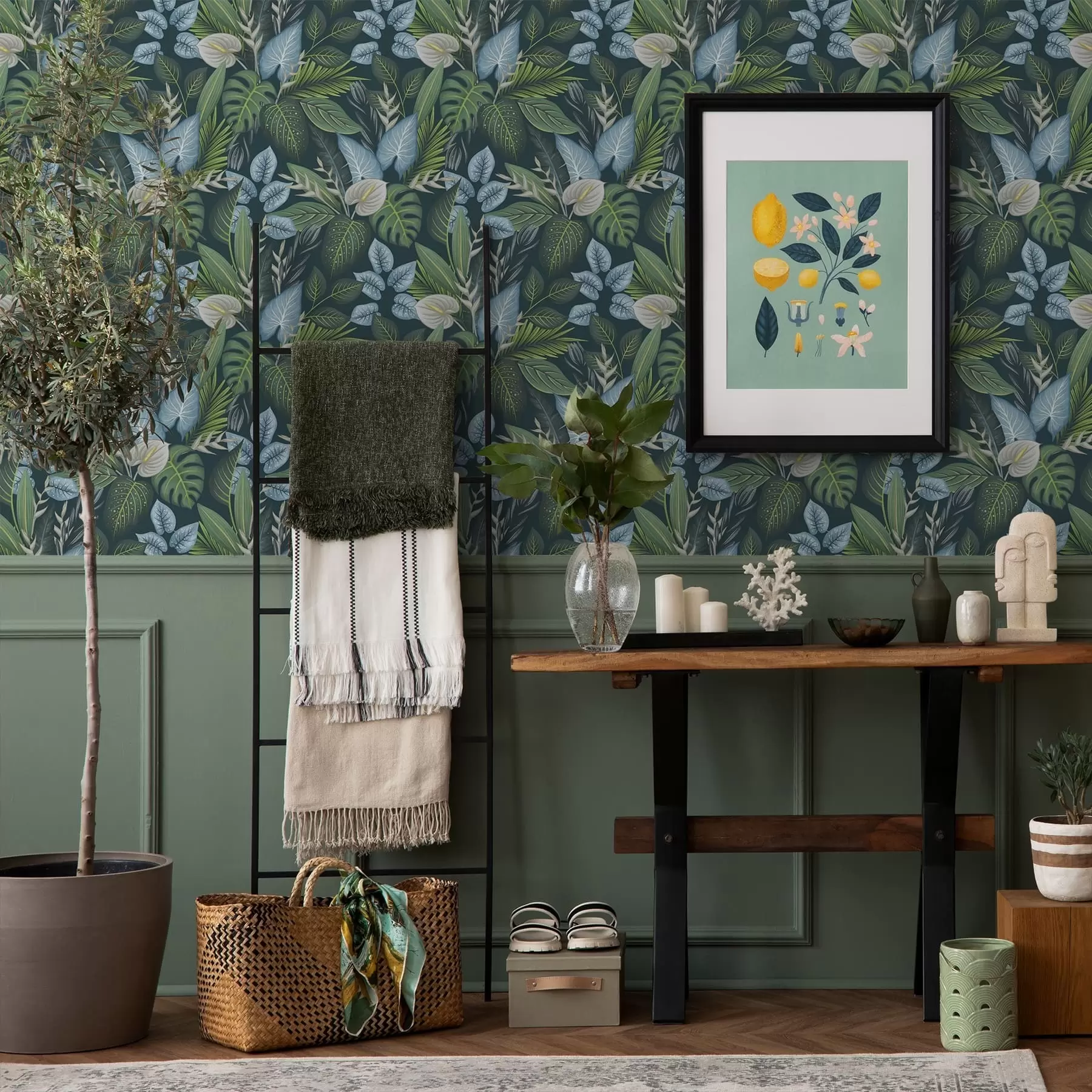 wall murals Tropical foliage on a dark background a01233