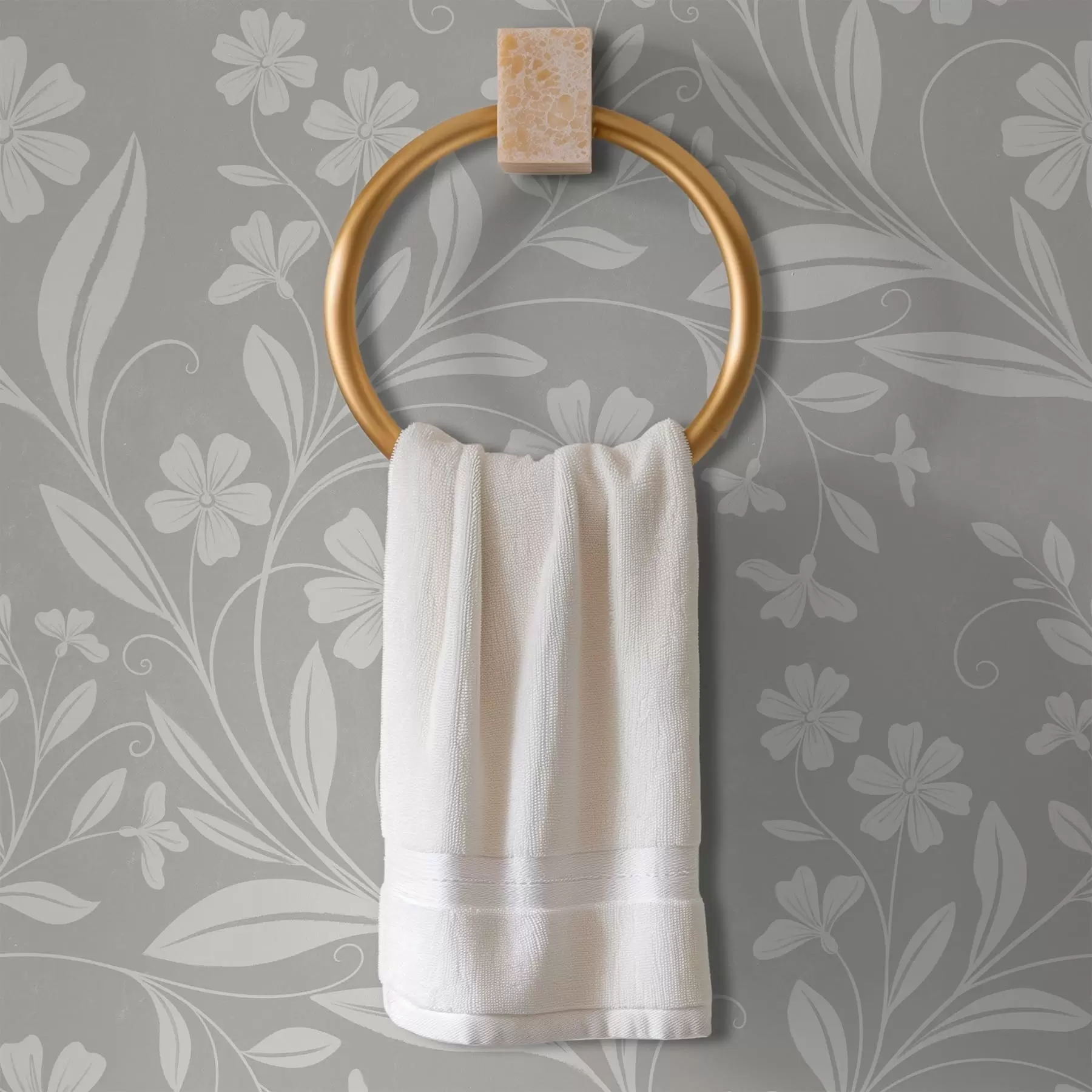 wall murals White flowers and vines on a light gray background a01242v2