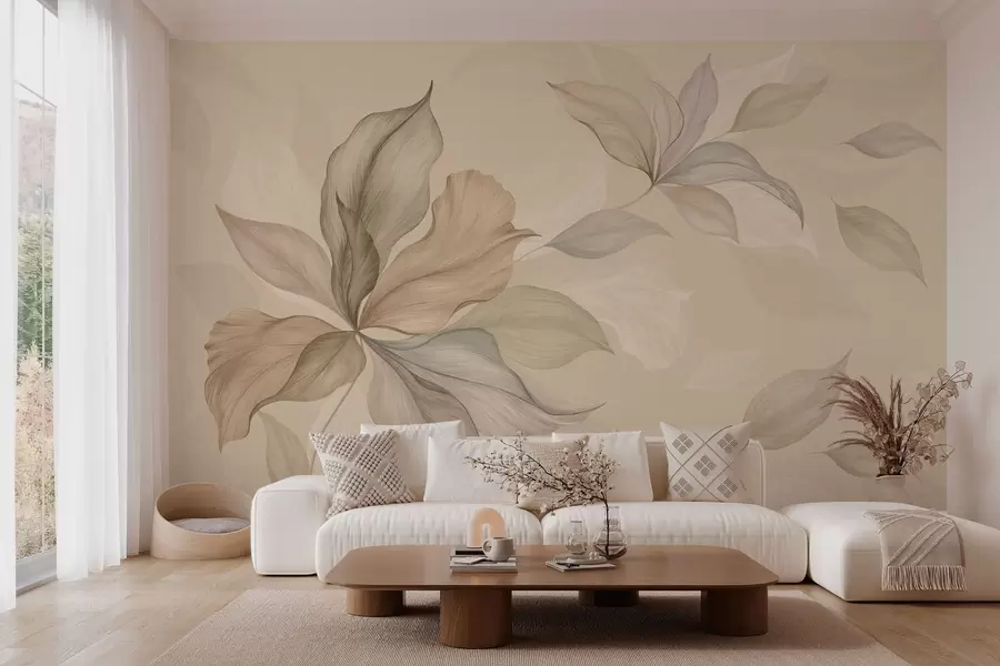 wall murals Large decorative leaves on a warm background w05733