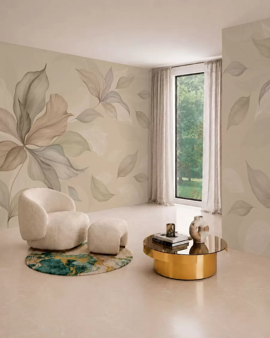 wall murals Large decorative leaves on a warm background w05733