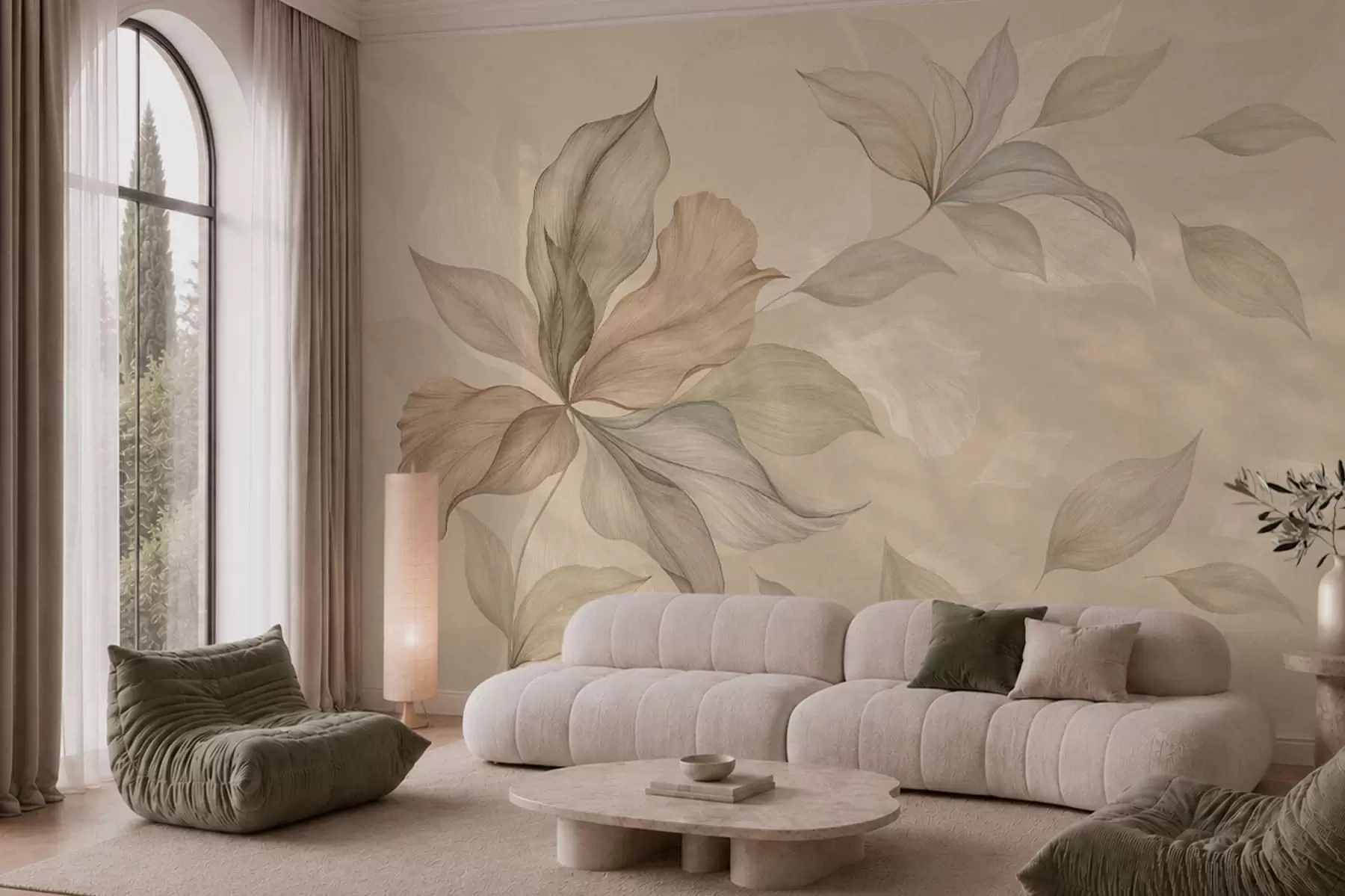 wall murals Large decorative leaves on a warm background w05733