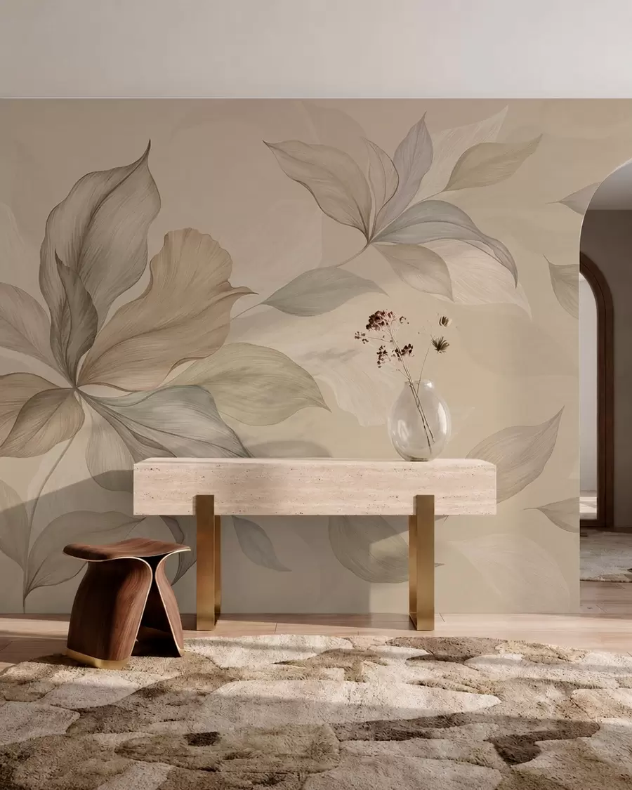 wall murals Large decorative leaves on a warm background w05733