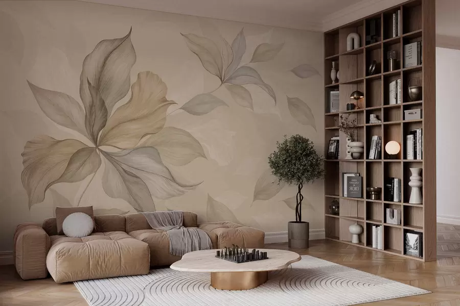 wall murals Large decorative leaves on a warm background w05733