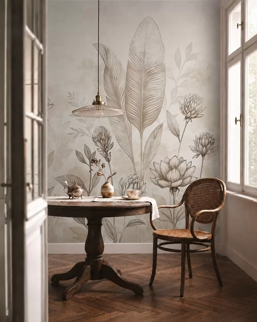 wall murals Botanical composition with flowers and leaves w05802