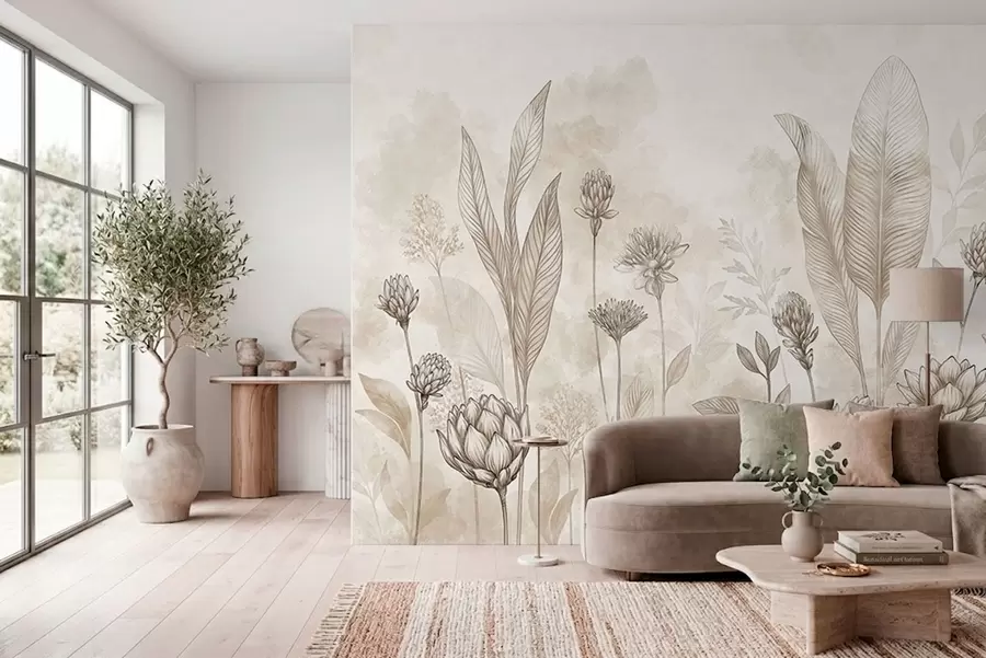 wall murals Botanical composition with flowers and leaves w05802