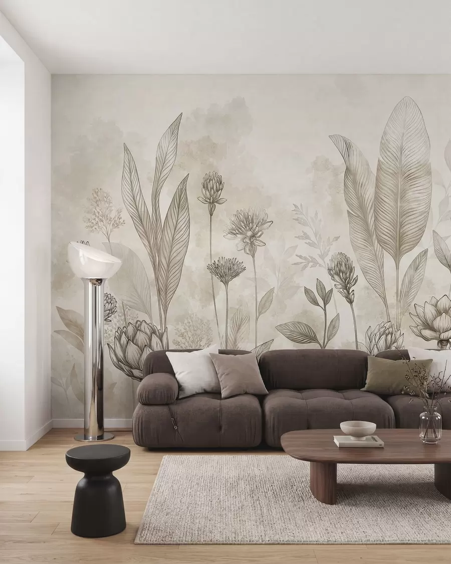 wall murals Botanical composition with flowers and leaves w05802