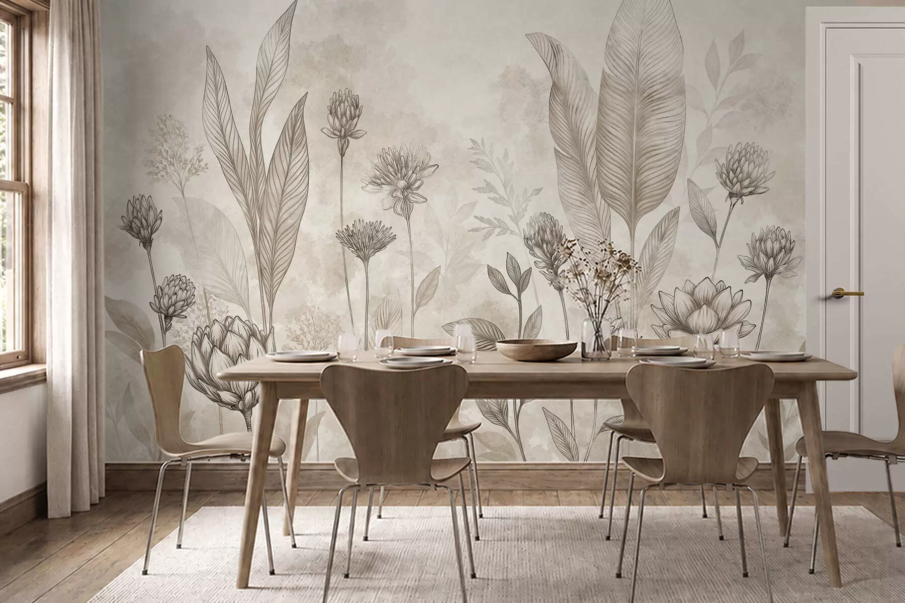 wall murals Botanical composition with flowers and leaves w05802