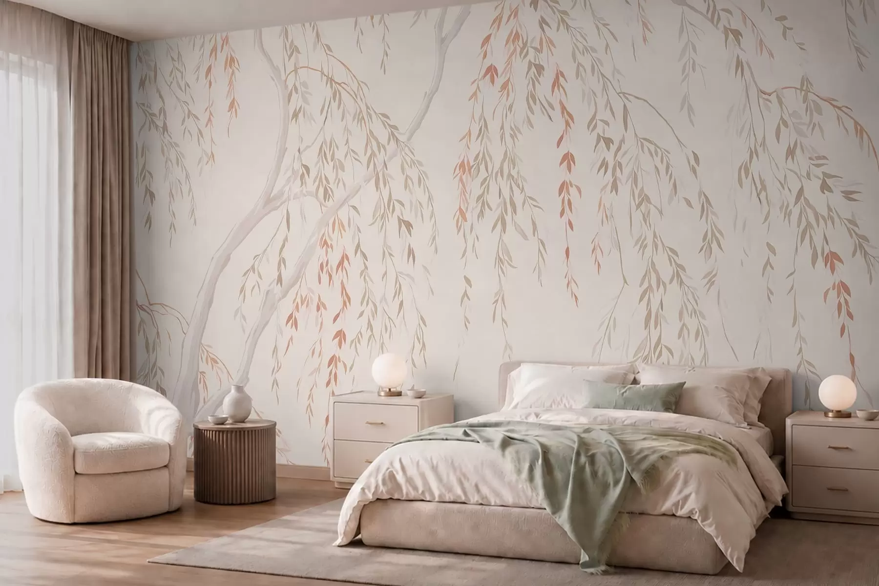 wall murals Light hanging branches with pastel leaves w05812