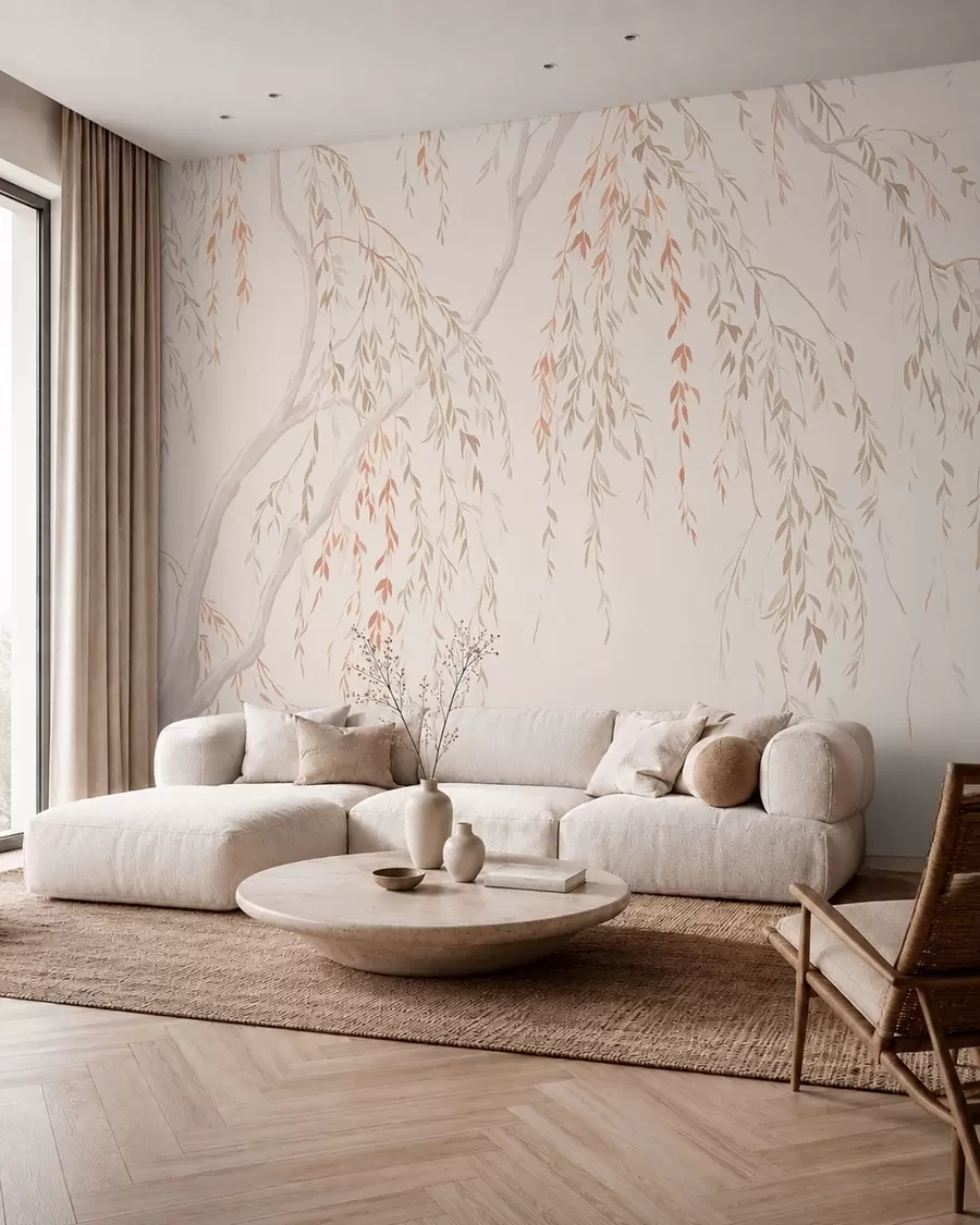 wall murals Light hanging branches with pastel leaves w05812