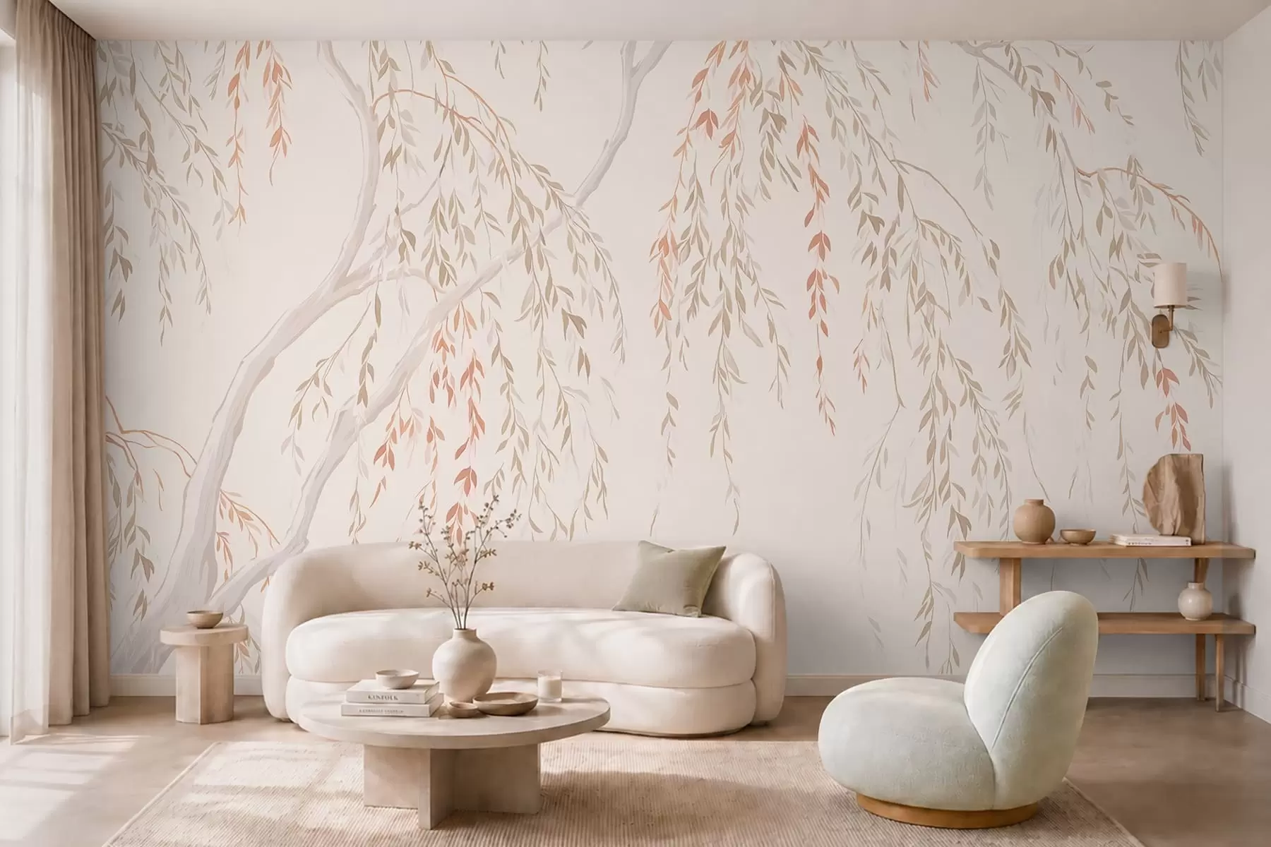 wall murals Light hanging branches with pastel leaves w05812