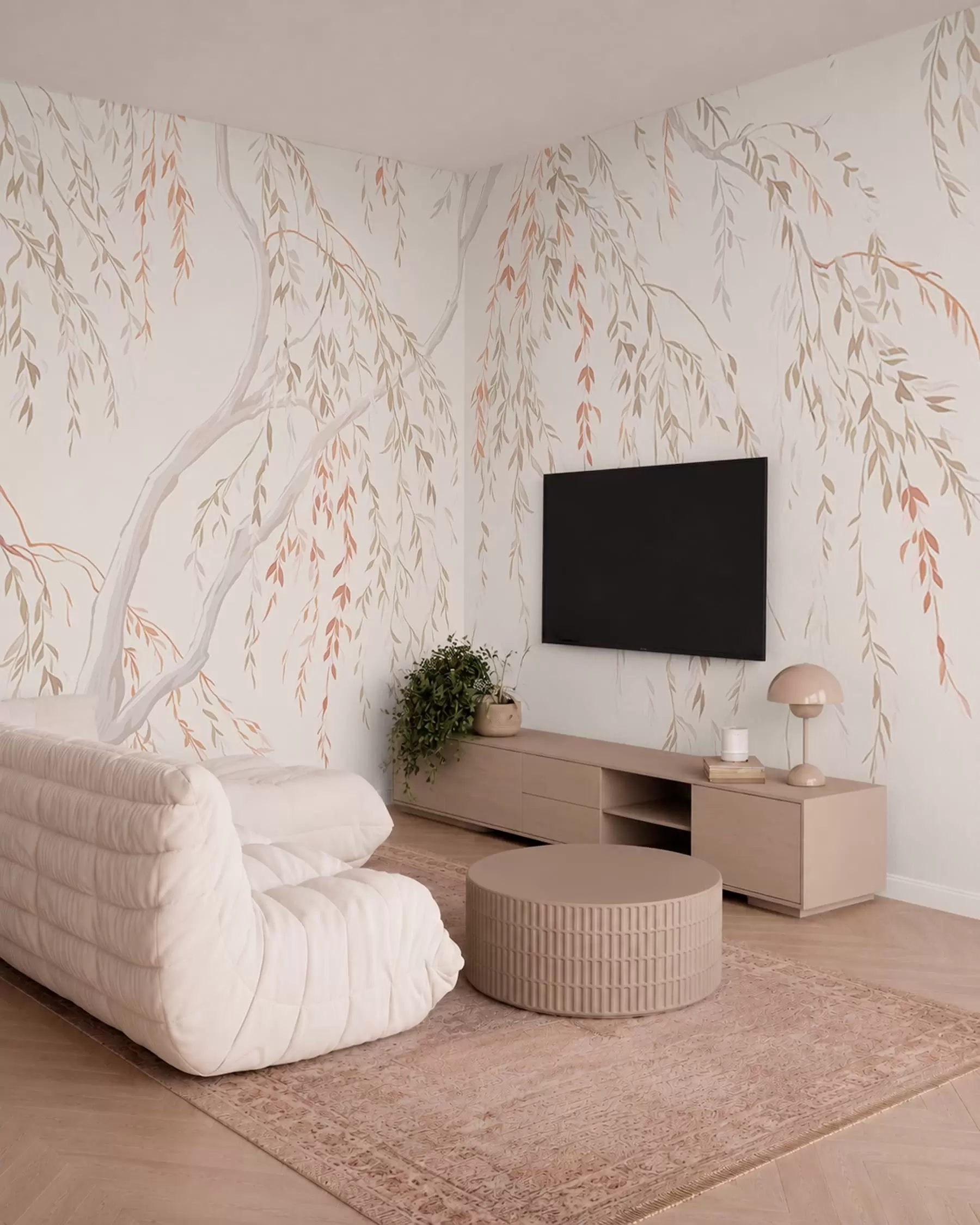 wall murals Light hanging branches with pastel leaves w05812