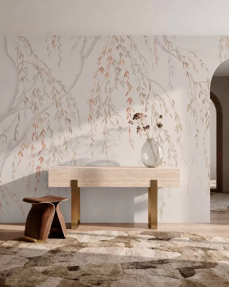 wall murals Light hanging branches with pastel leaves w05812
