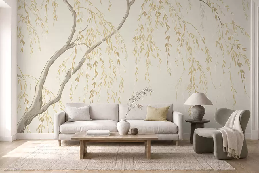 wall murals Hanging branches in light beige tones w05812v1