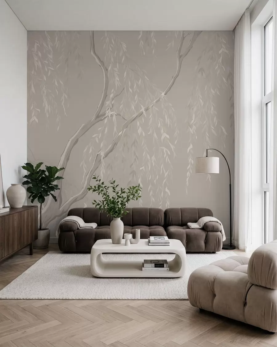 wall murals Light branches with white leaves on warm background w05812v2