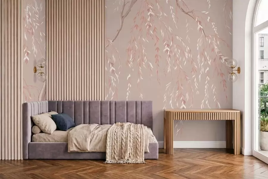wall murals Soft pink branches with light leaves w05812v3