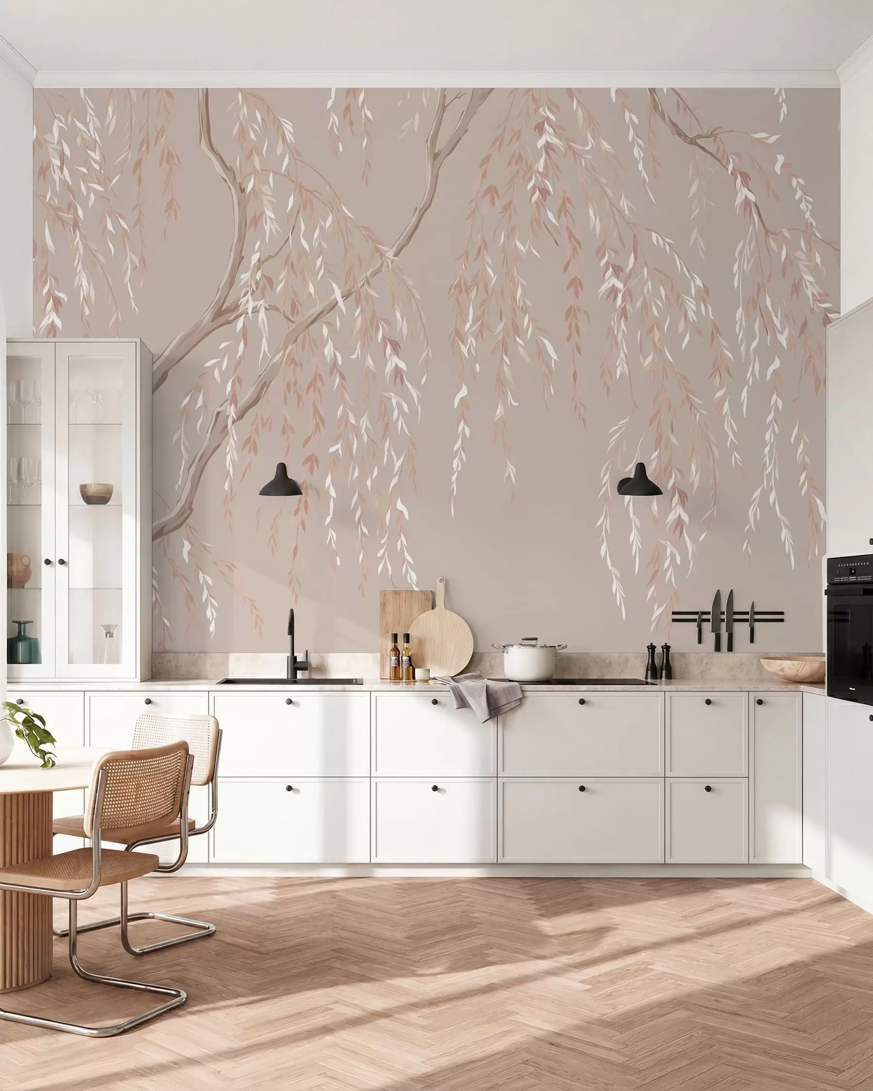 wall murals Soft pink branches with light leaves w05812v3