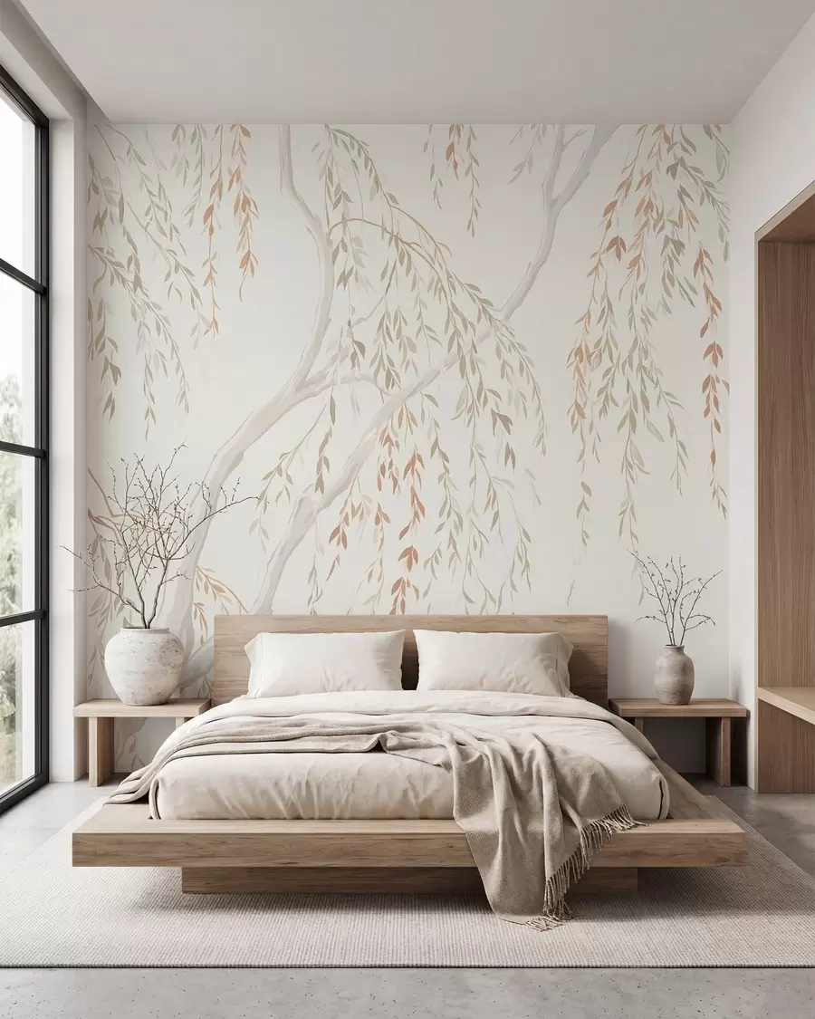 wall murals Light hanging branches with delicate leaves w05812v4