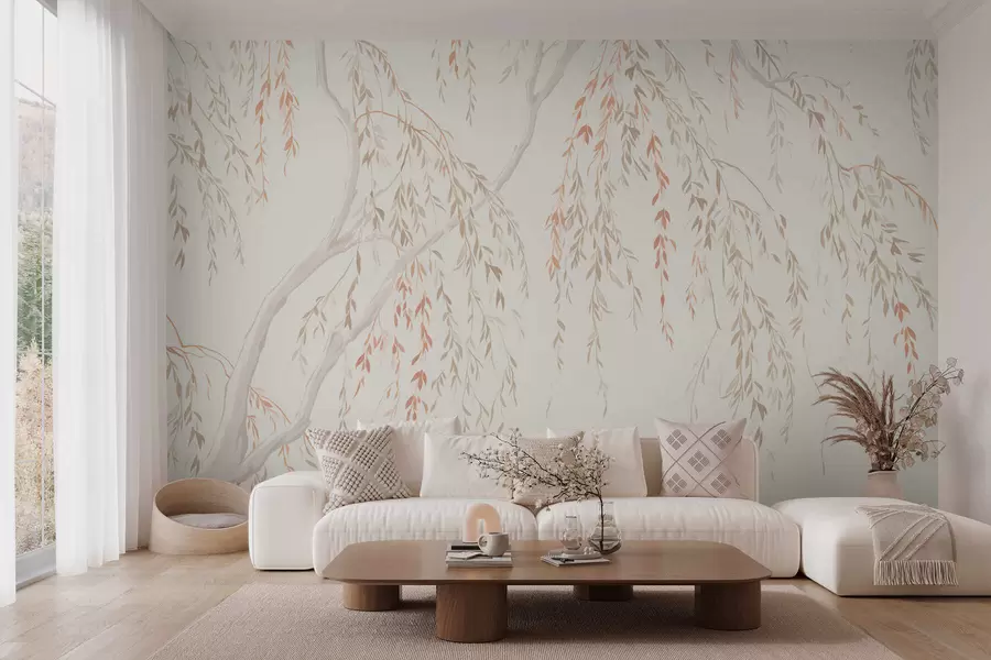 wall murals Light hanging branches with delicate leaves w05812v4